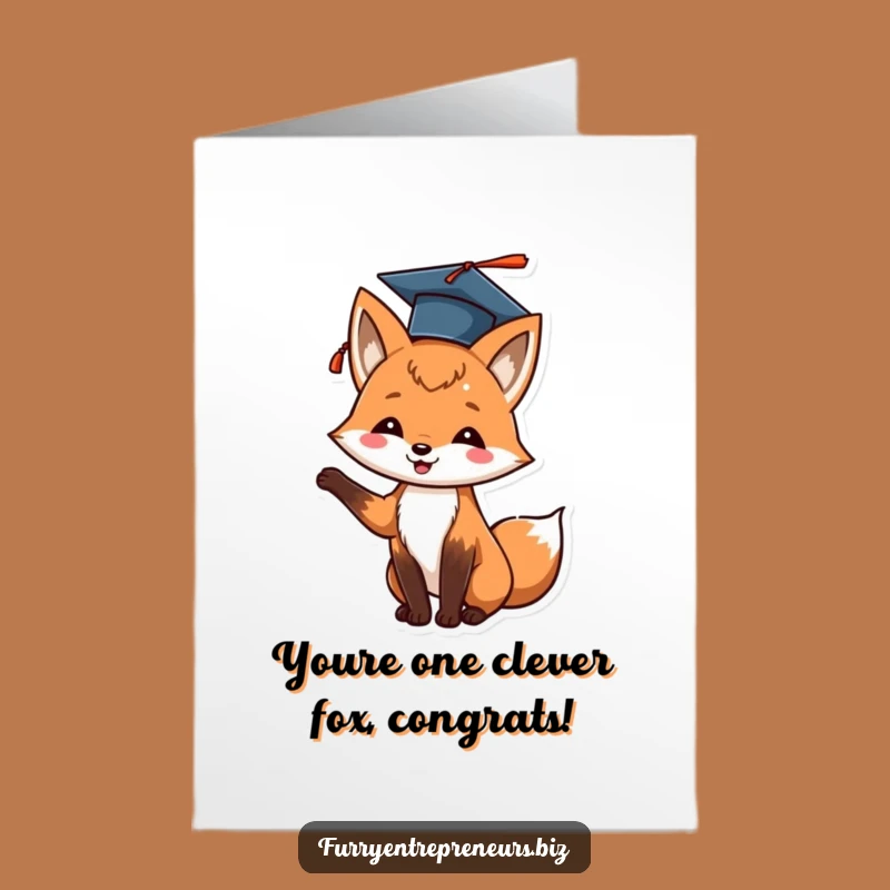 Free Printable Fox Graduation Card: Funny Tossing Cap Greeting Card Downloadable Gift