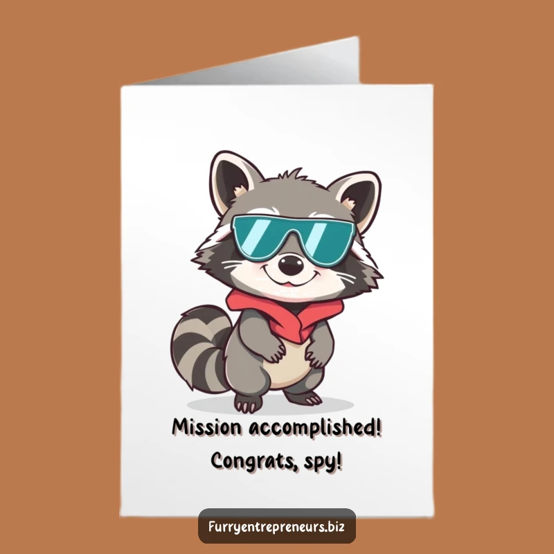 Hilarious Free Printable Congrats Card: Raccoon Spy Success, Downloadable Gift