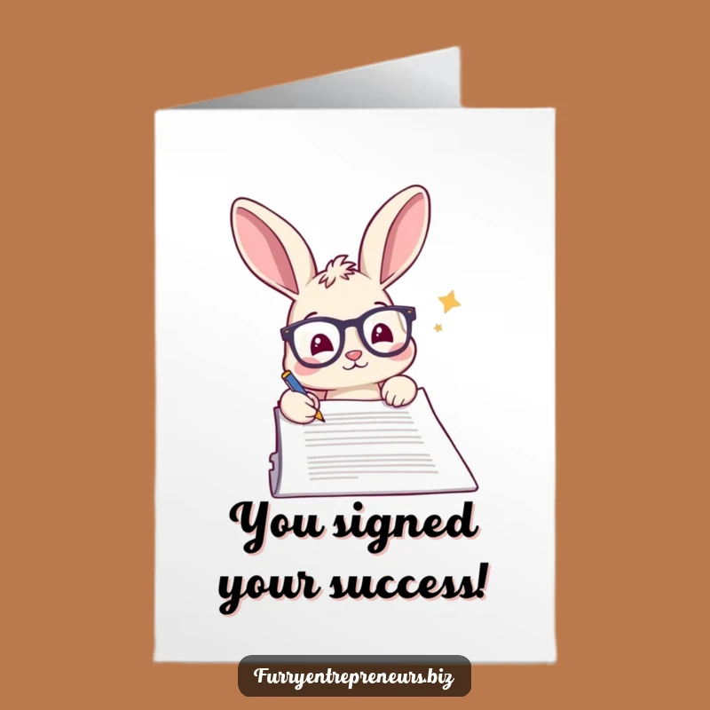 Free Printable Congrats Card: Rabbit Signs Deal - Funny Downloadable