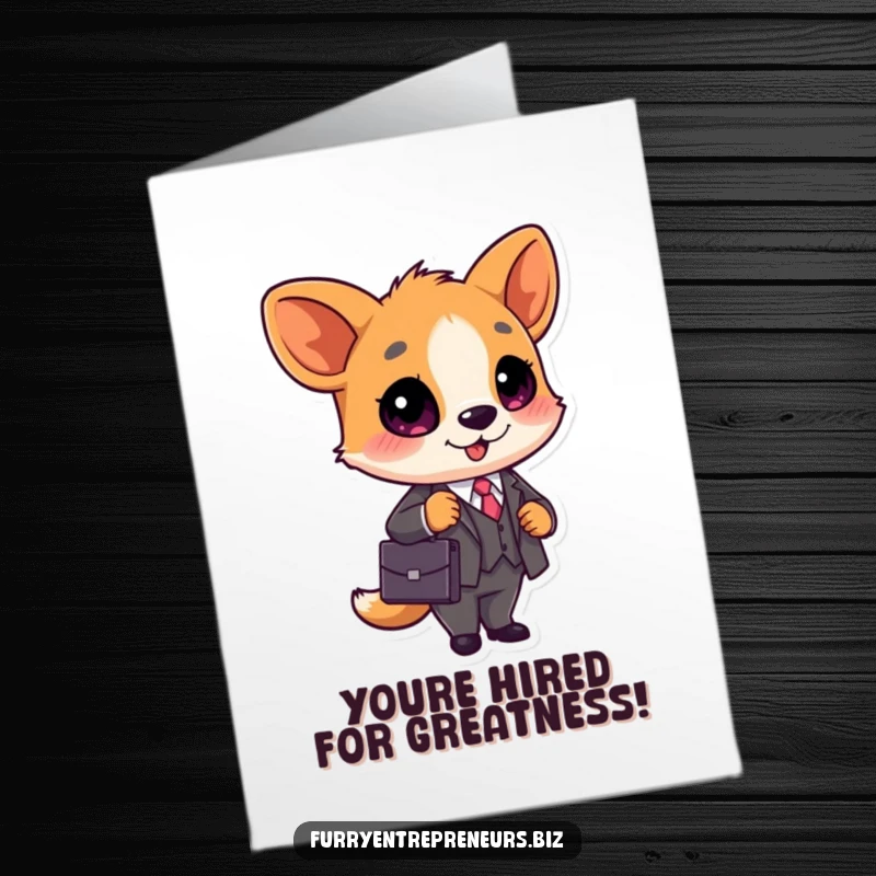 Funny Free Printable Congrats Card: A cute animal in a suit carries a briefcase, a smart congratulations.