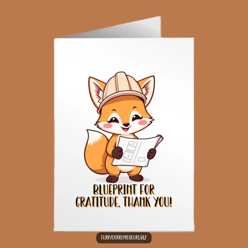 Free Printable Thank You Card: Fox Builder Blueprint - Funny DIY Appreciation Gift