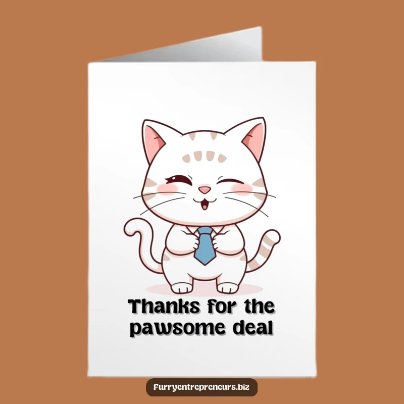 Free Printable Funny Thank You Card: Winking Cat Handshake - Grateful Deal Maker