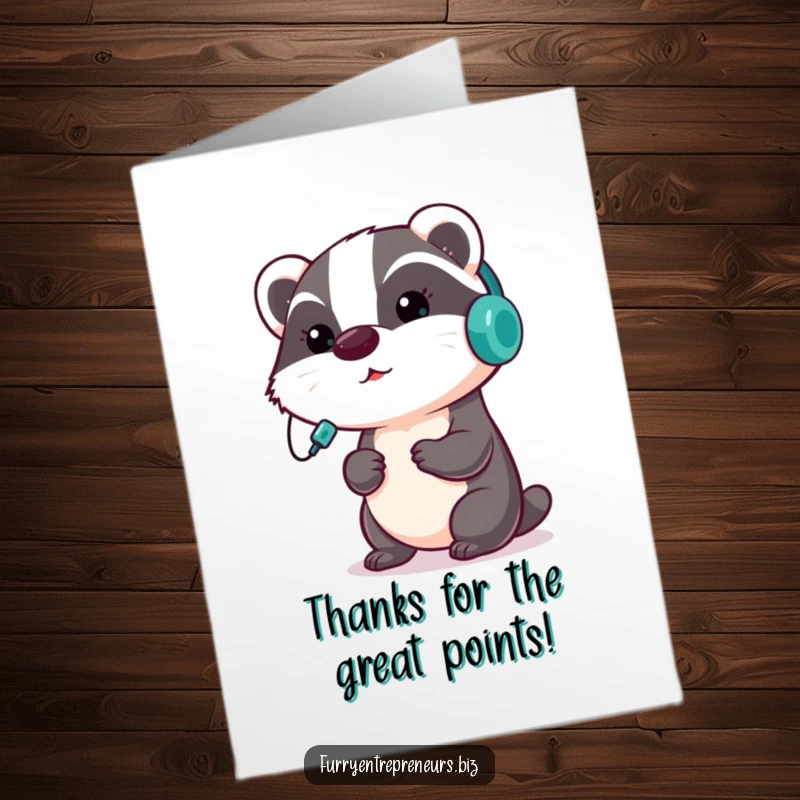 Funny Free Printable Thank You Card: A badger wearing a headset, delivering a presentation, conveying thanks with business-like precision.