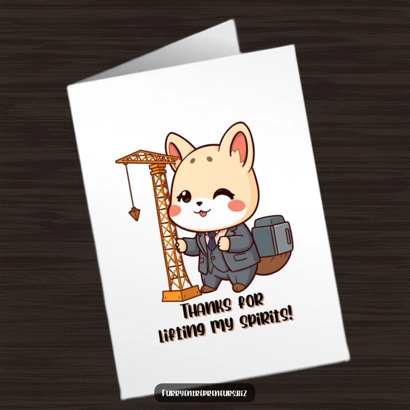 Funny Free Printable Thank You Card: Animal in a business suit operating a tiny crane, a thoughtful gift.