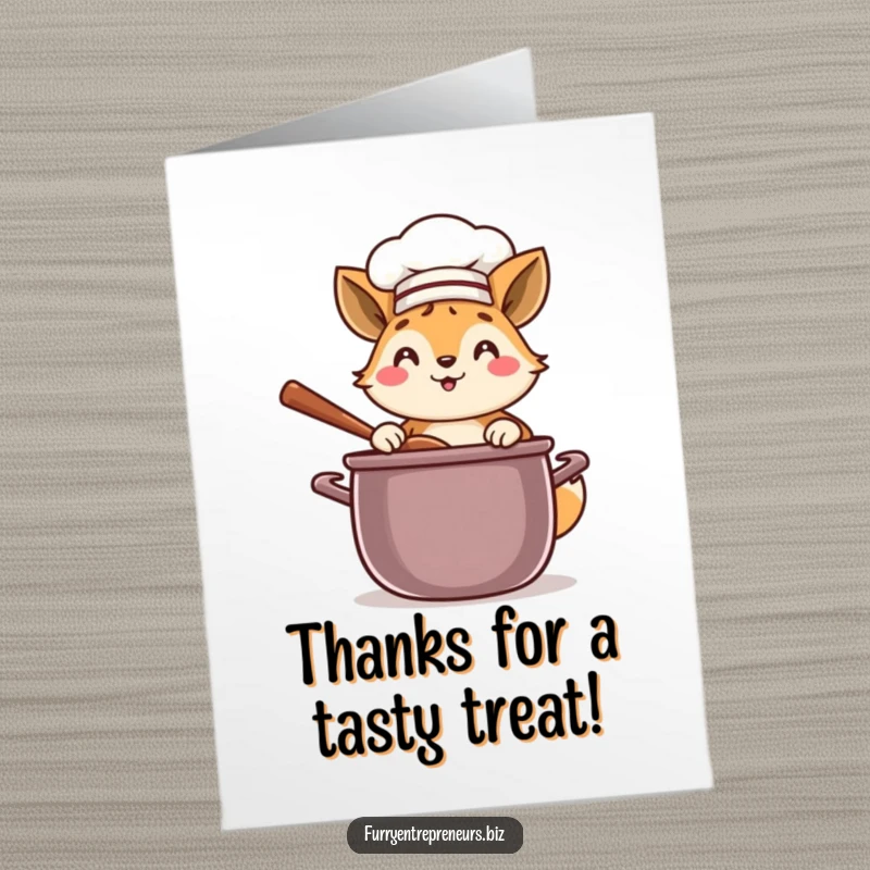 Funny Free Printable Thank You Card: Adorable animal chef in a hat stirring a pot, conveying heartfelt thanks.