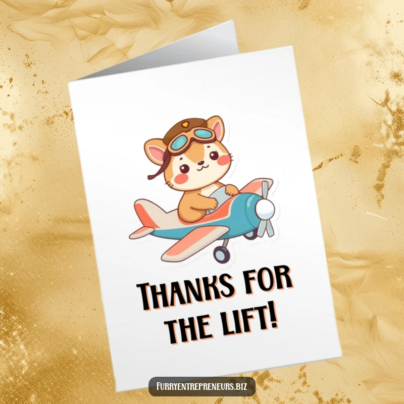 Funny Free Printable Thank You Card: Adorable animal pilot in a hat flying a toy plane, conveying thanks.