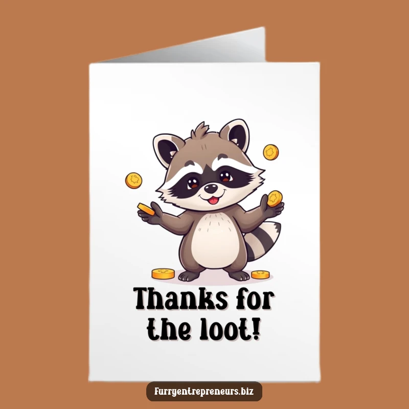Free Printable Thank You Card: Raccoon's Generous Coins, Funny Downloadable Gratitude