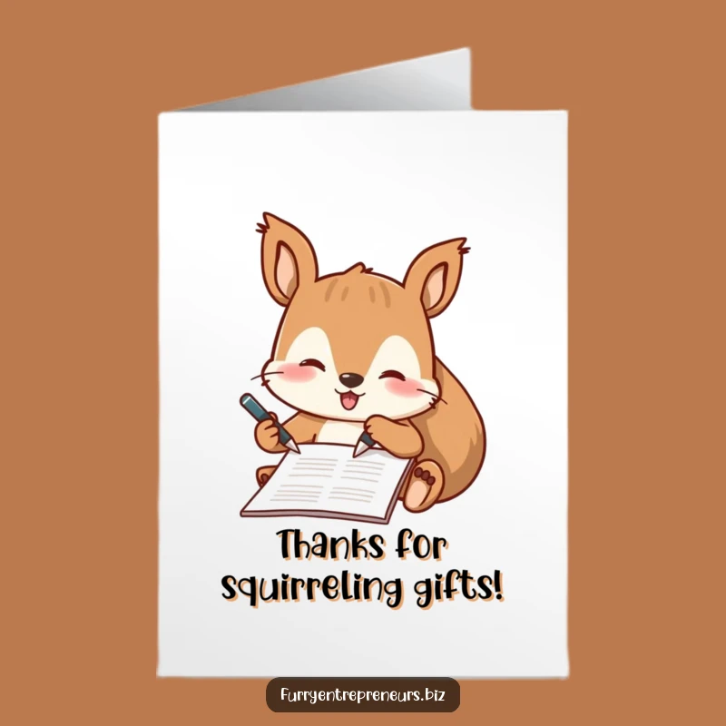 Free Printable Thank You Card: Squirrel Signing Funny Downloadable Gift Greeting