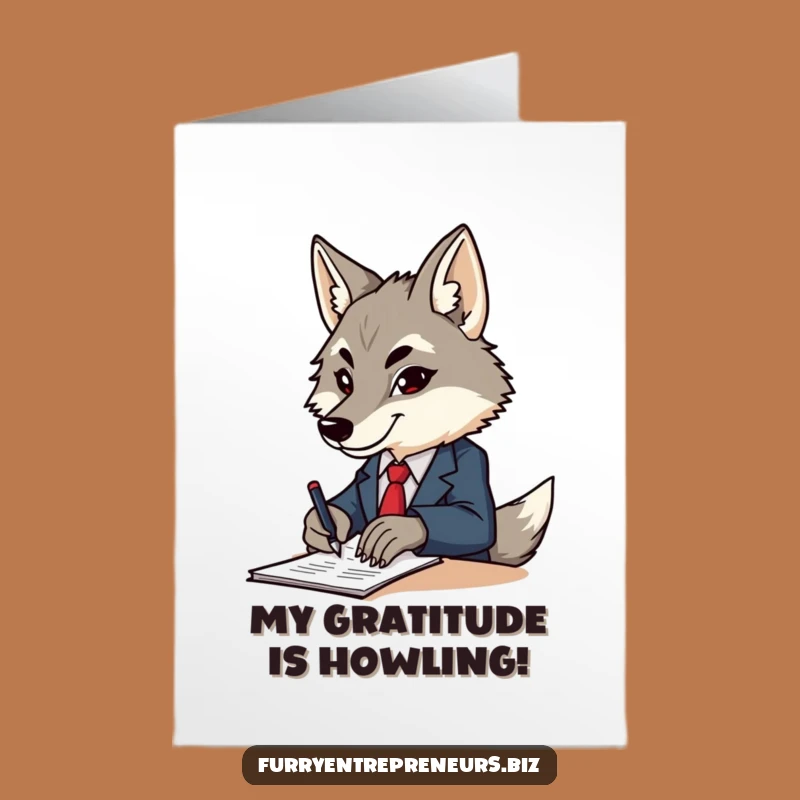 Free Printable Thank You Card: Wolf CEO Expressing Gratitude, Print at Home!