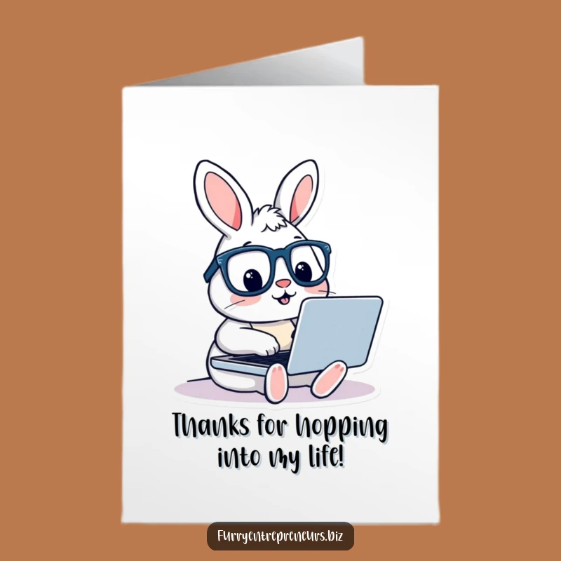 Free Printable Thank You Card: Typing Rabbit Expressing Gratitude DIY Gift