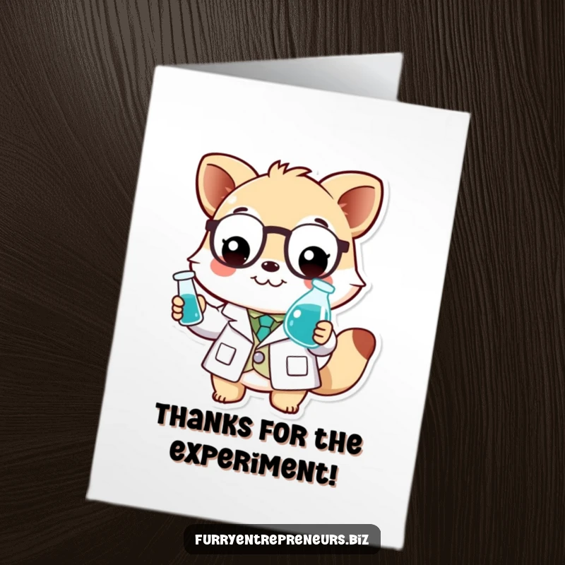 Funny Free Printable Thank You Card: Adorable animal in a lab coat holding a beaker, conveying sincere thanks.