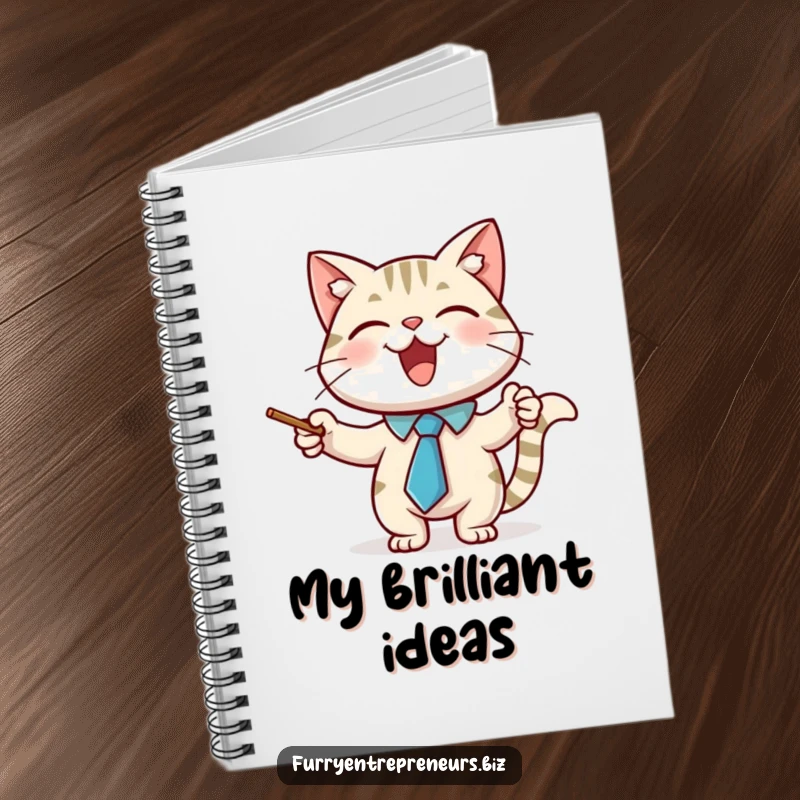 Funny notebook with a joyful cat character wearing a necktie and using a pointer stick, perfect for smart note-taking.