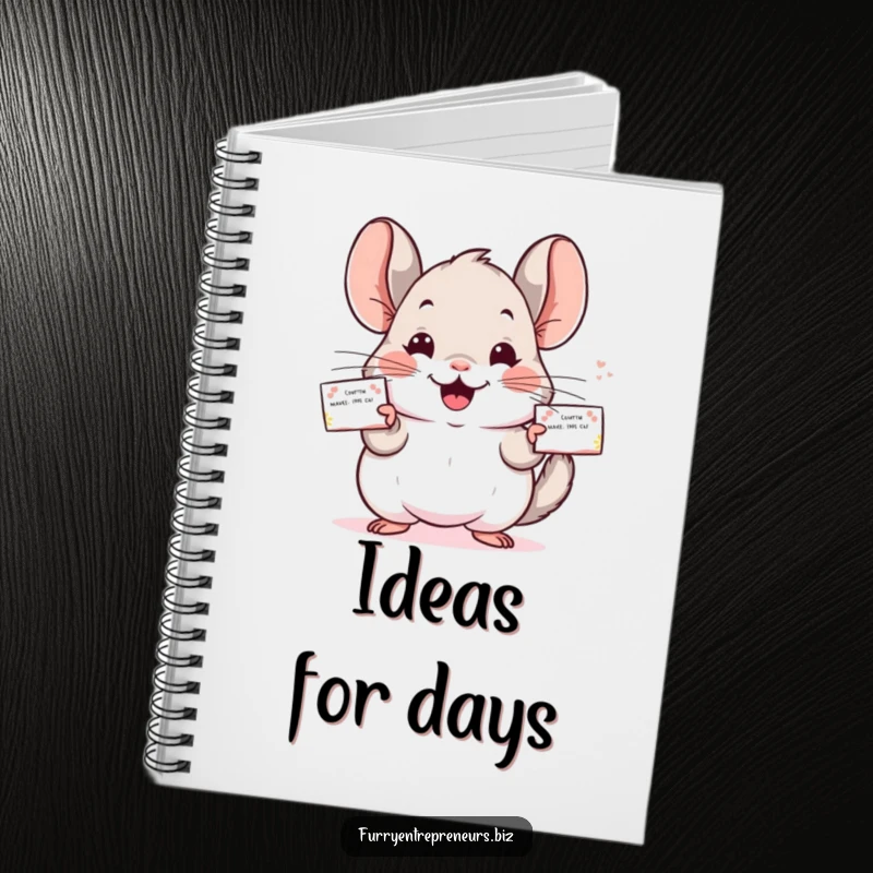 Funny Chinchilla notebook illustrating a cheerful character distributing business cards, ideal for jotting down ideas humorously.