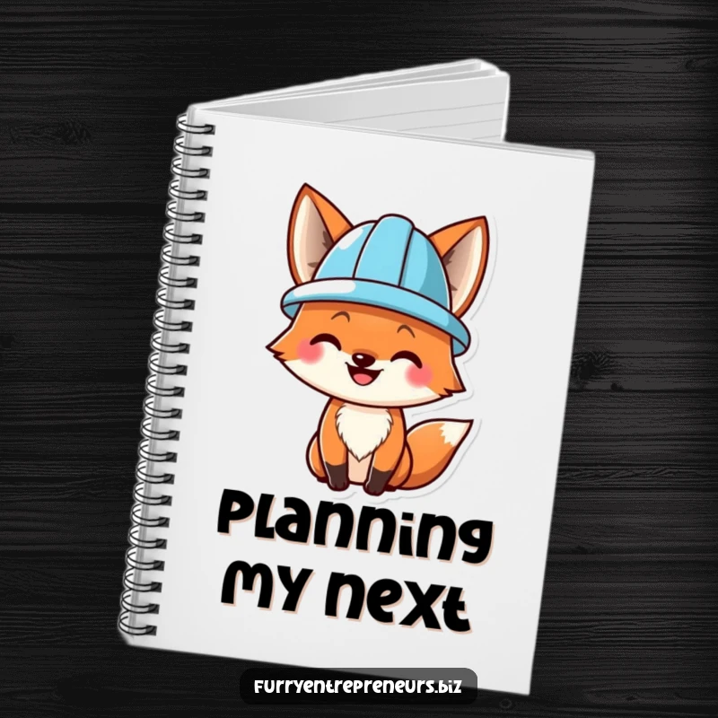 Funny notebook featuring a smiling fox wearing a hard hat, perfect for planning and note-taking with a blend of construction humor.