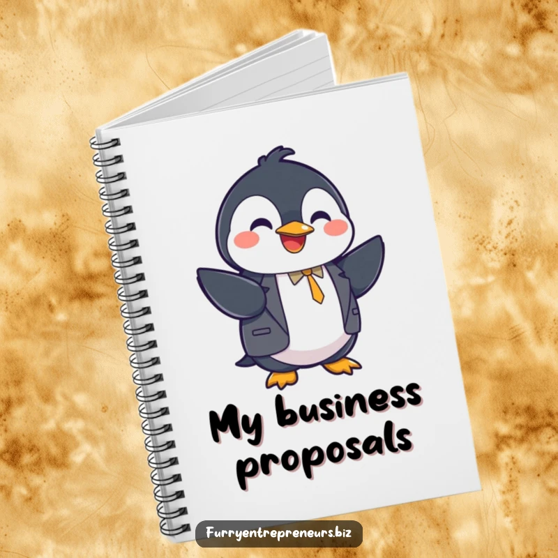 Funny penguin character in a suit shaking hands on a notebook cover, business planner, professional humor, great funny gift.