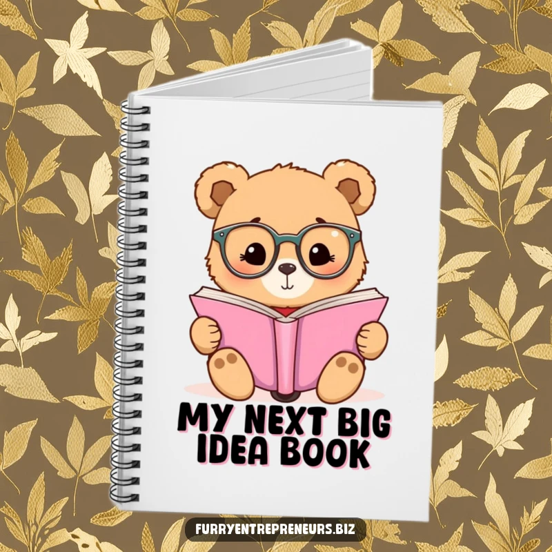 Funny notebook with cover art of a bear in small glasses reading, perfect for journaling or school.