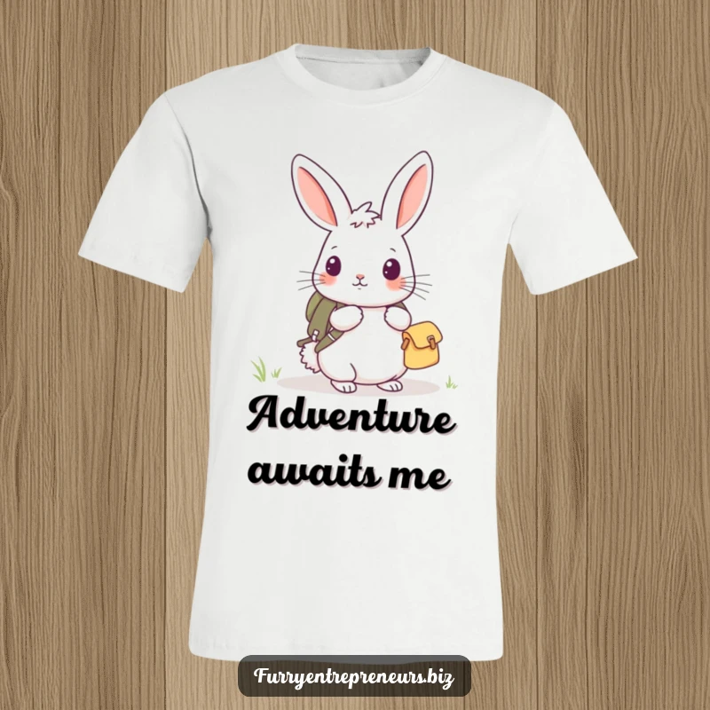 Funny rabbit explorer t-shirt of a curious bunny wearing a small backpack, eager to discover the world.