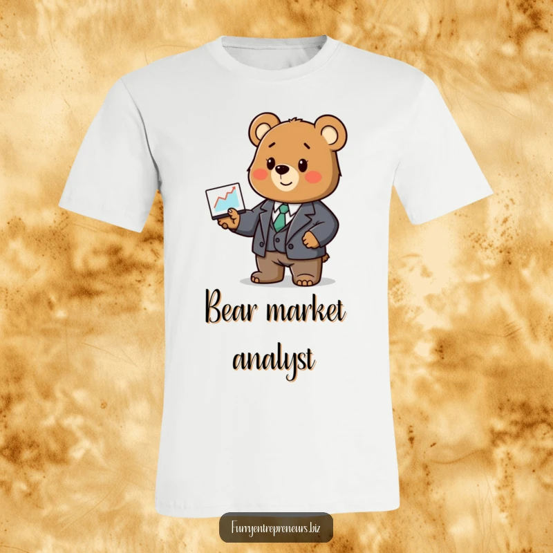 Funny bear t-shirt, in a miniature business suit, presenting a confusing graph with authority.
