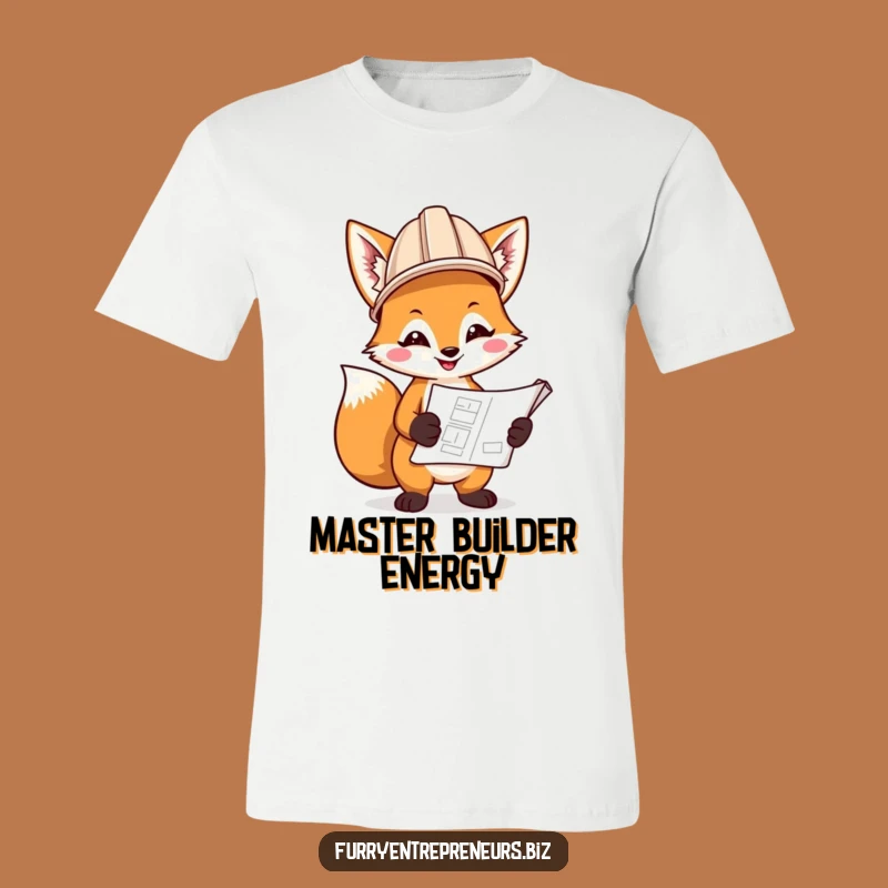 Funny Fox Builder T-Shirt: Hard Hat Fox With Blueprint, Hilarious Gift for Construction Fans!