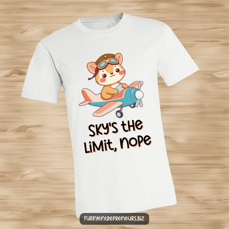 Funny pilot animal t-shirt featuring a mischievous character wearing a tiny pilot hat, flying a toy plane.