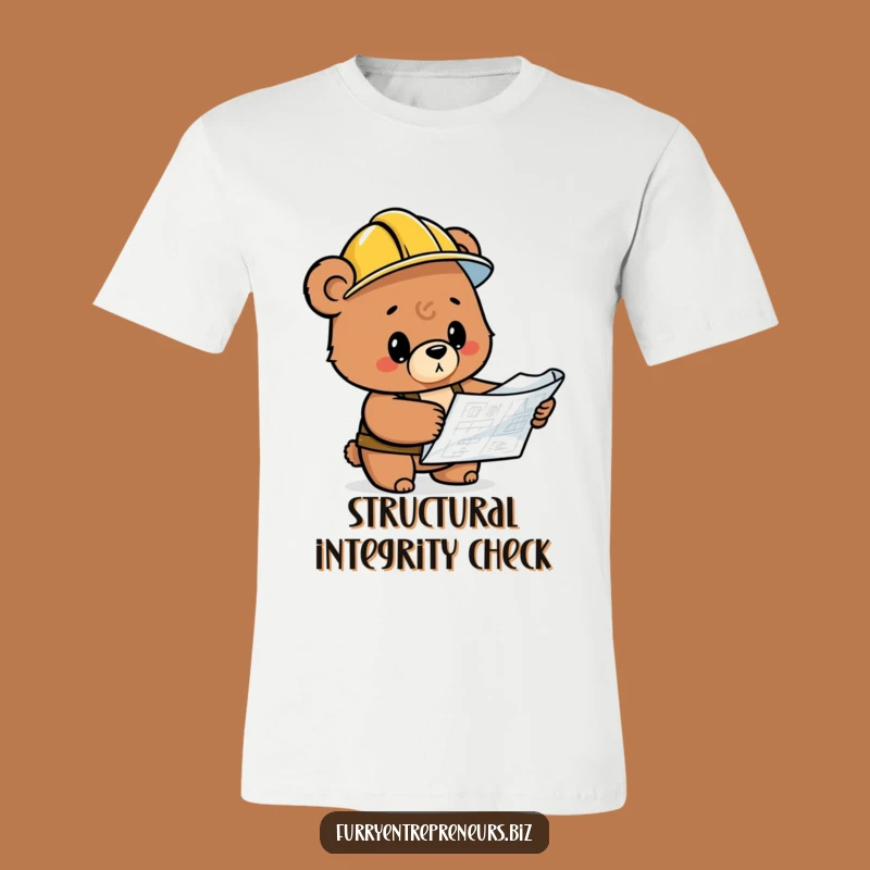 Funny Bear Inspecting Blueprint T-Shirt: Hilarious Construction Tee for Humor Lovers