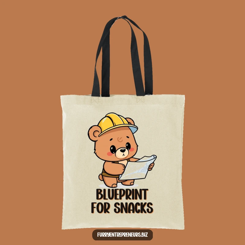 Funny Bear Blueprint Tote Bag: Hilarious Construction Accessory for Daily Errands