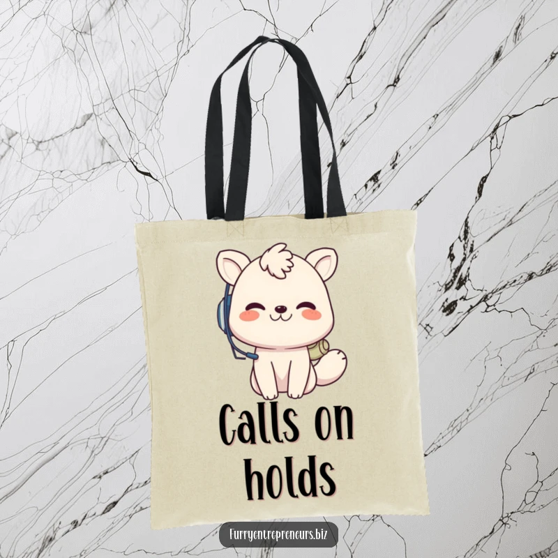 Funny animal call center tote bag, a playful creature with a headset grins while on a call, perfect for stylish and humorous organization.