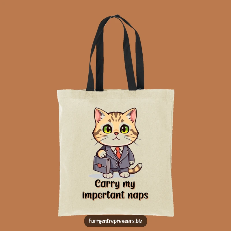Funny Business Cat Tote Bag: Suited Feline Accessory Gift