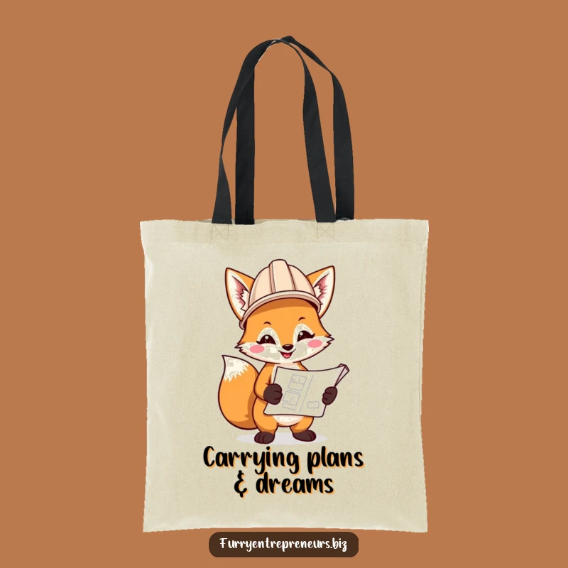 Funny Fox Blueprint Tote Bag: Stylish Hard Hat Fox Bag, Perfect Eco-Friendly Funny Gift!
