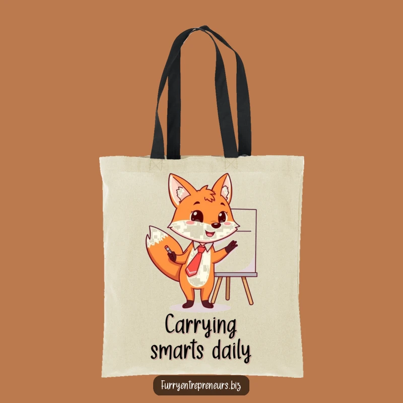 Funny Fox Tie Whiteboard Tote Bag: Carry Your Brilliance!