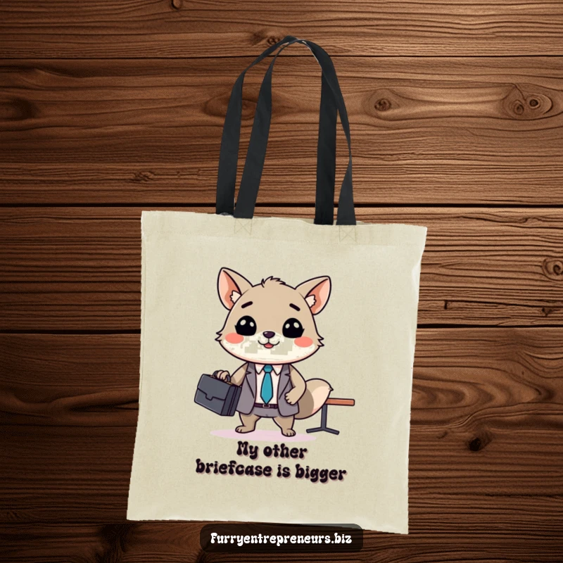 Funny animal business meeting tote bag, a briefcase-carrying creature leads a tiny conference, perfect for stylish, humorous, and practical everyday use.