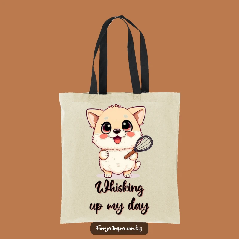 Funny Whisking Dog Tote Bag: Durable Fluffy Pup with Whisk, Practical Funny Gift for Dog Moms